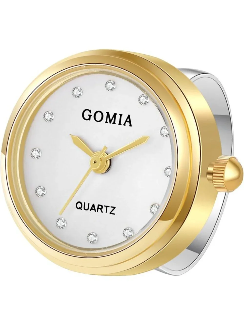 Unisex Silver Gold Quartz Roman Numeral Adjustable Open Band Finger Ring Watch